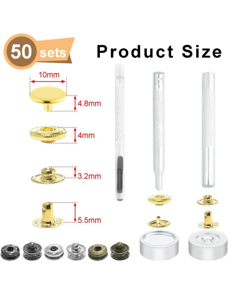 Kit de Botones a Presión CooBigo 50 Piezas 10mm Variados