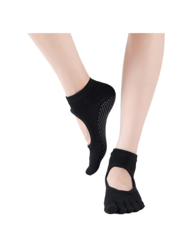Calcetines de Yoga Antideslizantes para Mujeres - Sin Dedos, Negro