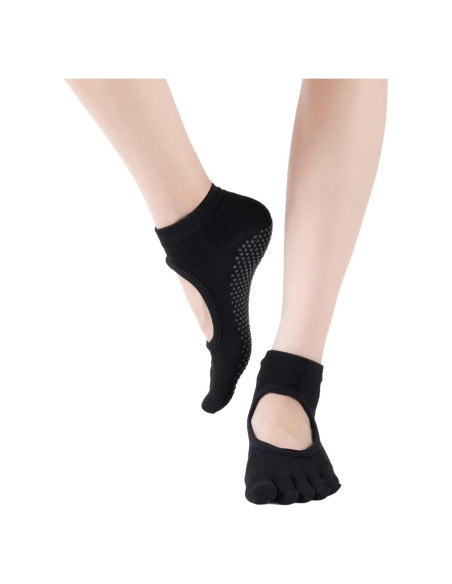Calcetines de Yoga Antideslizantes para Mujeres - Sin Dedos, Negro