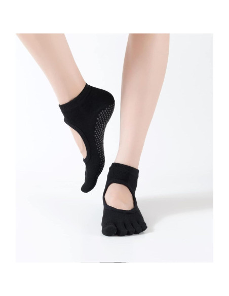 Calcetines de Yoga Antideslizantes para Mujeres - Sin Dedos, Negro