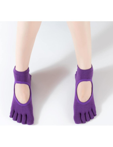 Calcetines de Yoga Antideslizantes para Mujeres - Sin Dedos, Negro