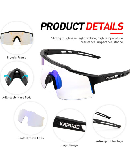 Gafas de Ciclismo Fotoquímicas KAPVOE UV400 Ajustables