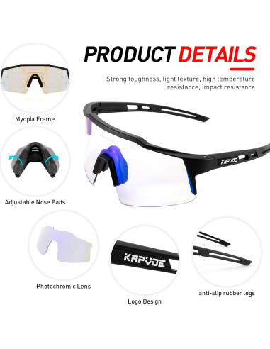 Gafas de Ciclismo Fotoquímicas KAPVOE UV400 Ajustables