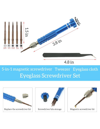 Kit de Reparación de Gafas ESSSO con Tornillos y Destornillador 5-en-1