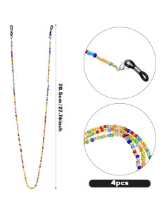 4 Cadenas de Gafas con Perlas Ptwola - Lanyard Colorido 70.5 cm 2