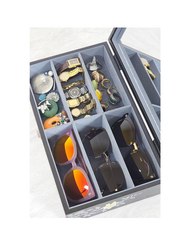 Caja de Gafas de Sol de Madera Antique Alive con 6 Compartimentos