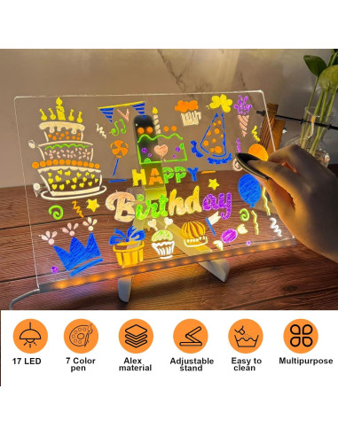 Tablero de Notas LED Ntrjtrss 30x20cm con 7 Marcadores