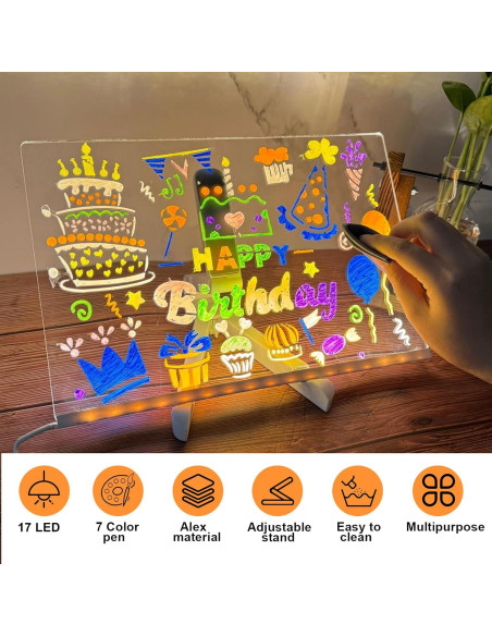 Tablero de Notas LED Ntrjtrss 30x20cm con 7 Marcadores