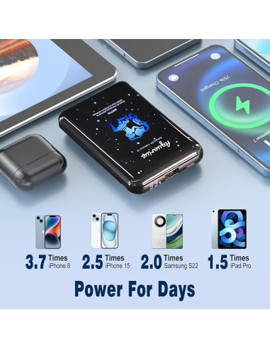 Mini Power Bank 10000mAh TXQX Cargador Rápido USB C Acuario