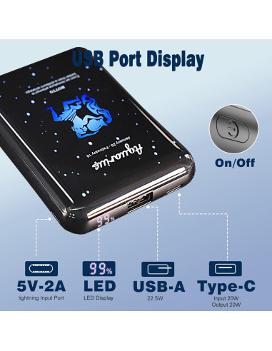 Mini Power Bank 10000mAh TXQX Cargador Rápido USB C Acuario