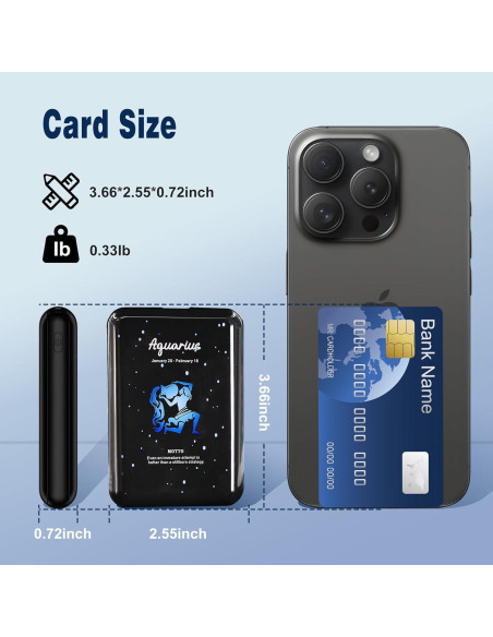 Mini Power Bank 10000mAh TXQX Cargador Rápido USB C Acuario