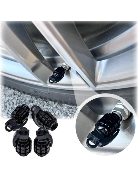 4 Tapas de Válvula de Neumático MEAJOO Acero Inoxidable Negro 4 Tapas de Válvula de Neumático MEAJOO Acero Inoxidable Negro