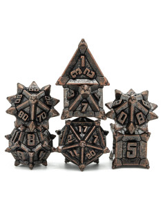 Juego de Dados de Metal Cusdie 7 Pcs D&D Rojo Cobre