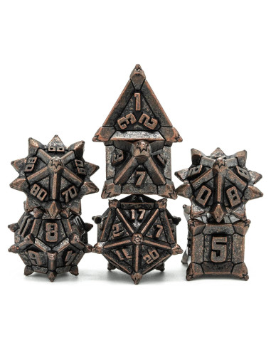 Juego de Dados de Metal Cusdie 7 Pcs D&D Rojo Cobre