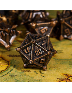 Juego de Dados de Metal Cusdie 7 Pcs D&D Rojo Cobre 2