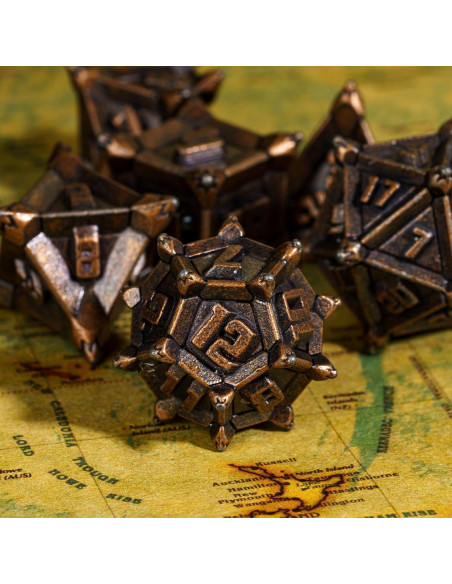 Juego de Dados de Metal Cusdie 7 Pcs D&D Rojo Cobre