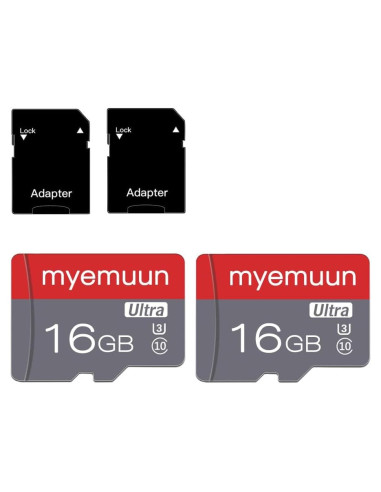 2 Tarjetas Micro SD 16GB myemuun C10 UHS-1 con Adaptador