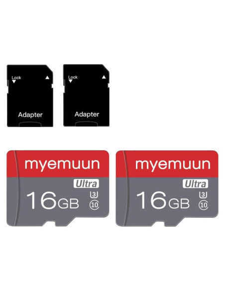 2 Tarjetas Micro SD 16GB myemuun C10 UHS-1 con Adaptador
