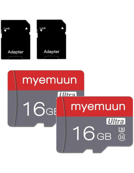 2 Tarjetas Micro SD 16GB myemuun C10 UHS-1 con Adaptador
