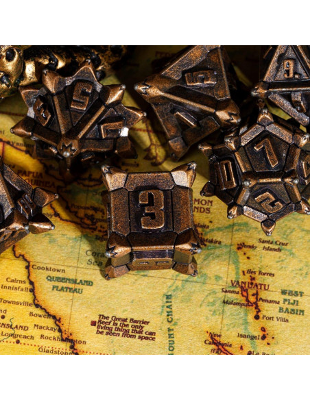 Juego de Dados de Metal Cusdie 7 Pcs D&D Rojo Cobre