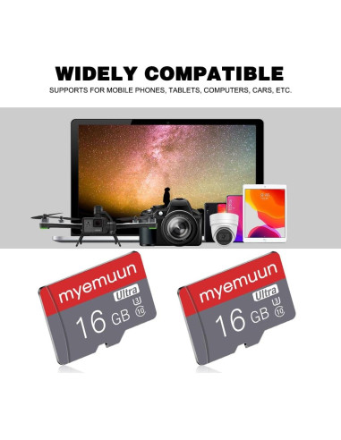 2 Tarjetas Micro SD 16GB myemuun C10 UHS-1 con Adaptador