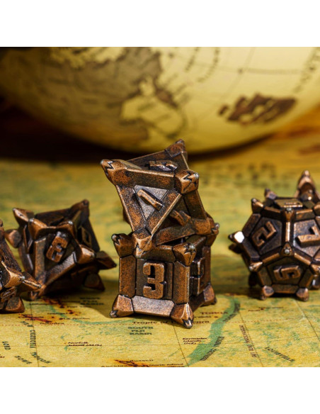 Juego de Dados de Metal Cusdie 7 Pcs D&D Rojo Cobre