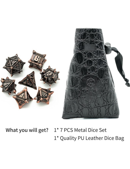 Juego de Dados de Metal Cusdie 7 Pcs D&D Rojo Cobre