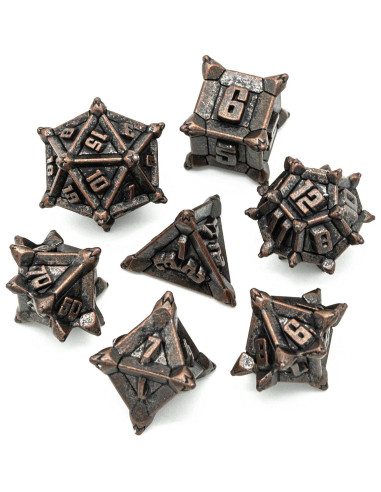 Juego de Dados de Metal Cusdie 7 Pcs D&D Rojo Cobre