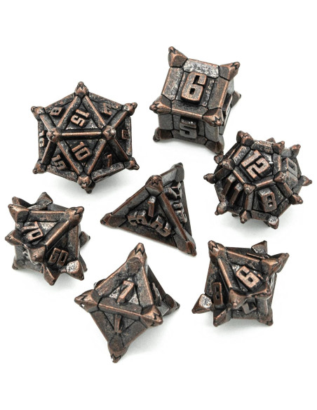 Juego de Dados de Metal Cusdie 7 Pcs D&D Rojo Cobre