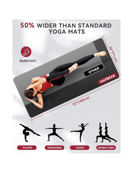 Esterilla de Yoga HAPBEAR Extra Ancha 183x91x0.6cm Antideslizante