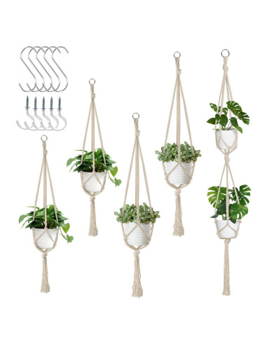 Colgadores de Plantas de Macramé Auckpure - 5 Piezas Beige