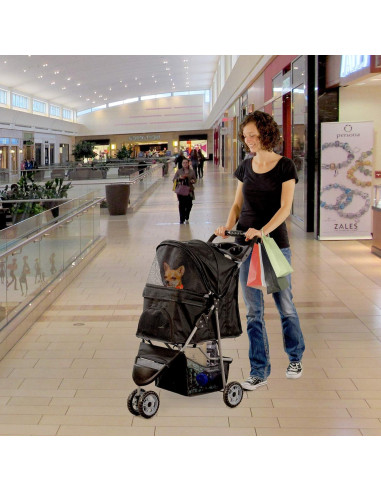 Carrito Plegable para Mascotas VIVO Negro 3 Ruedas 13.6 kg