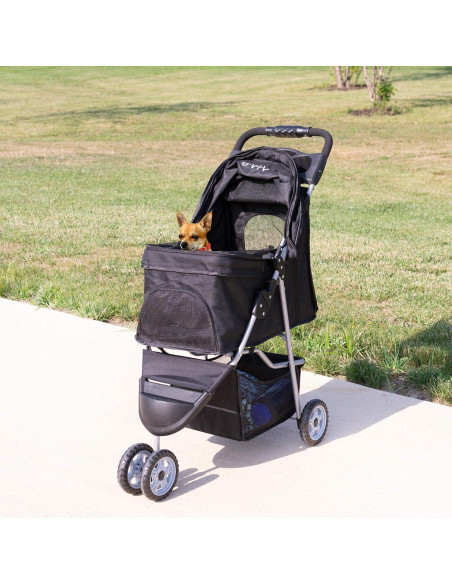 Carrito Plegable para Mascotas VIVO Negro 3 Ruedas 13.6 kg