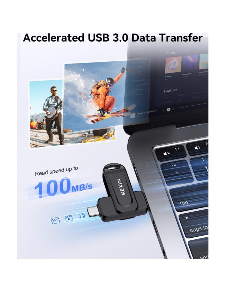 KEXIN USB C Dual 64GB Flash Drive 3.0 100MB/s Negro
