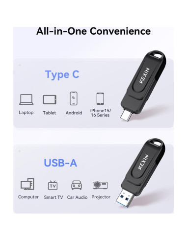KEXIN USB C Dual 64GB Flash Drive 3.0 100MB/s Negro
