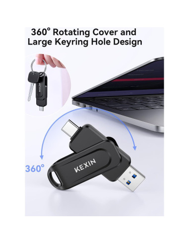 KEXIN USB C Dual 64GB Flash Drive 3.0 100MB/s Negro