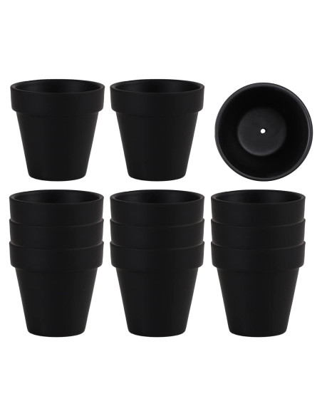 12 Macetas Negras de Arcilla con Drenaje 6.35 cm Fcacti