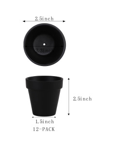 12 Macetas Negras de Arcilla con Drenaje 6.35 cm Fcacti 2