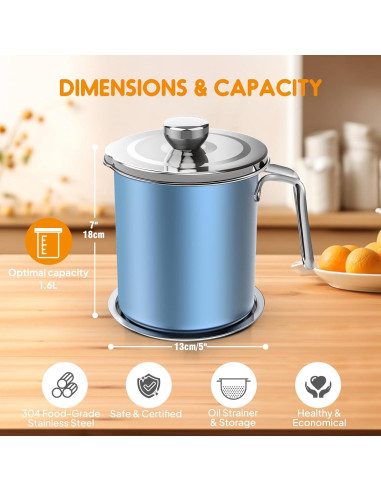 Contenedor de Aceite de Cocina Chihee 2L Acero Inoxidable con Colador