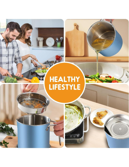 Contenedor de Aceite de Cocina Chihee 2L Acero Inoxidable con Colador Contenedor de Aceite de Cocina Chihee 2L Acero Inoxidable con Colador