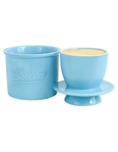 Crock de Mantequilla Cerámica MSJGA Azul 0.13 kg con Tapa