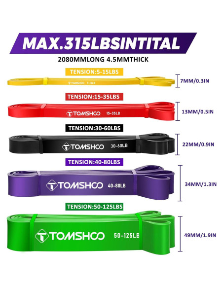 Bandas de Resistencia TOMSHOO 7 en 1 con Ancla y Mangos