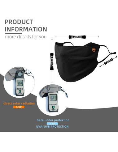 Escudo Facial UV Lavable Unisex Protección Solar Nylon