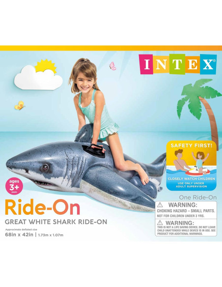 Flotador Inflable de Tiburón Grande Intex 172.72x106.68cm Flotador Inflable de Tiburón Grande Intex 172.72x106.68cm
