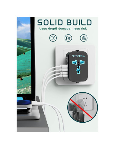 Adaptador de Viaje Universal TECSIX 5 en 1 con 2 USB-C y 2 USB-A