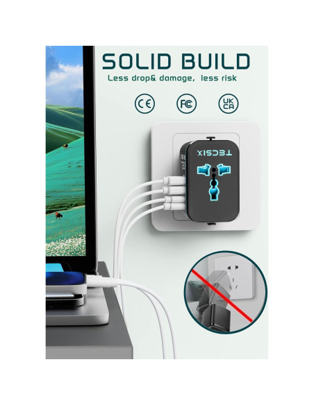 Adaptador de Viaje Universal TECSIX 5 en 1 con 2 USB-C y 2 USB-A