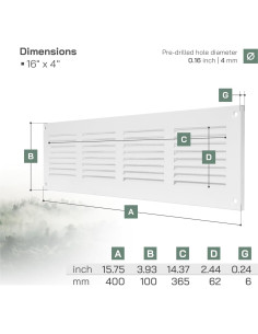 Cubierta de Ventilación de Metal 40 x 10 cm con Protección Insectos 2