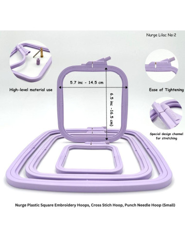 Aro de Bordado Rectangular Nurge Lila Pequeño 14.5x16.5cm