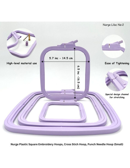 Aro de Bordado Rectangular Nurge Lila Pequeño 14.5x16.5cm Aro de Bordado Rectangular Nurge Lila Pequeño 14.5x16.5cm