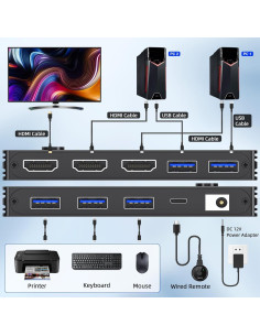 Interruptor KVM HDMI 8K AOOCOO 2 Puertos USB 3.0 2